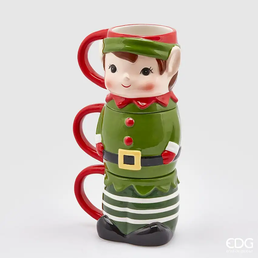 Enzo De Gasperi Set 3 Tazze Elfo Impilabili in Ceramica