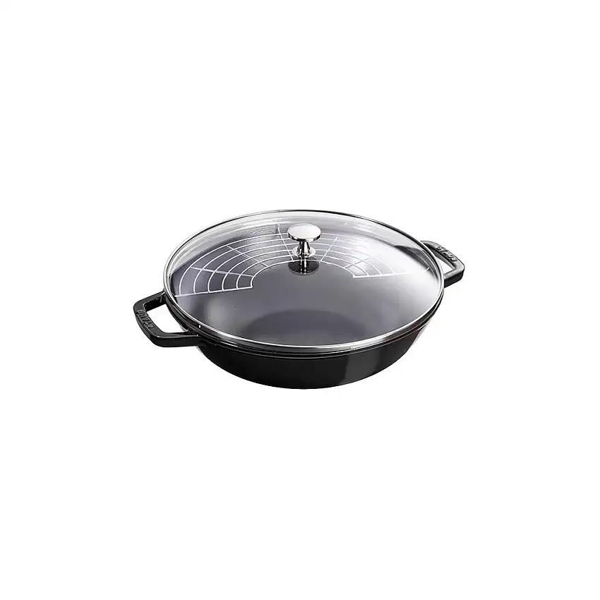 Wok 30 cm, con coperchio in vetro, nero, Staub