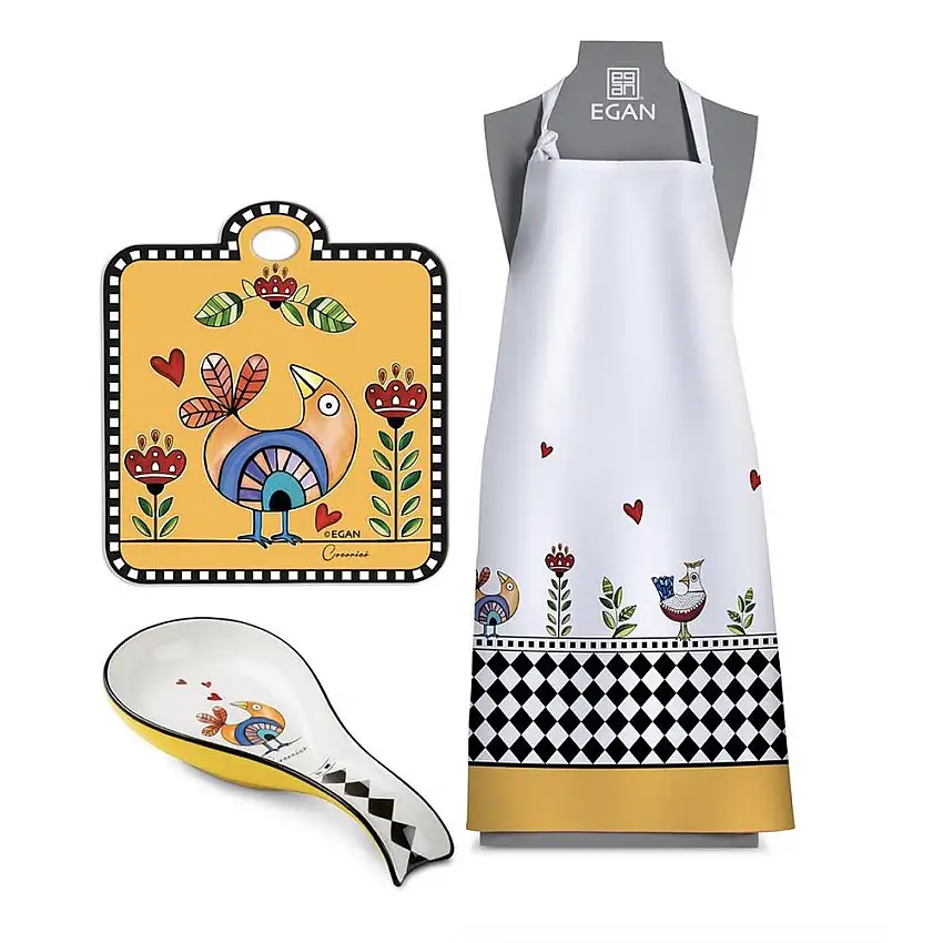 EGAN - Set Grembiule+Sottopentola+ Poggiamestolo Cocorico'
