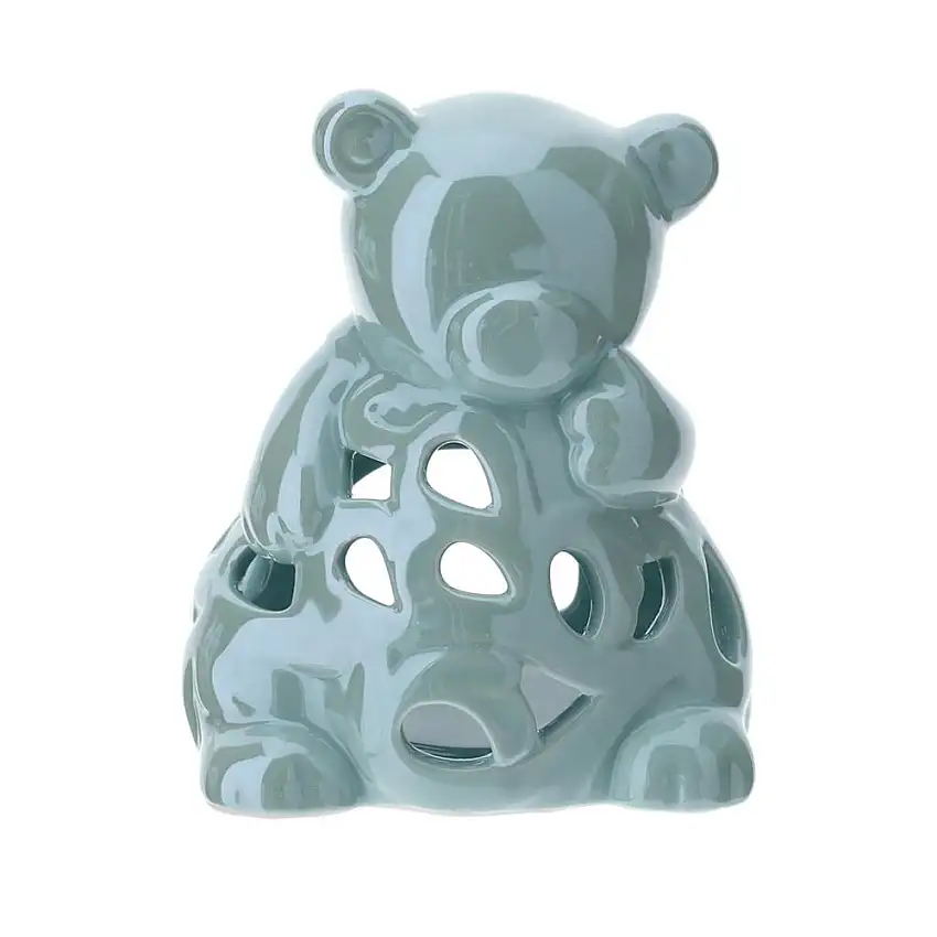 HERVIT - Portatealite Orsetto Porcellana Traforata Celeste 12 Cm