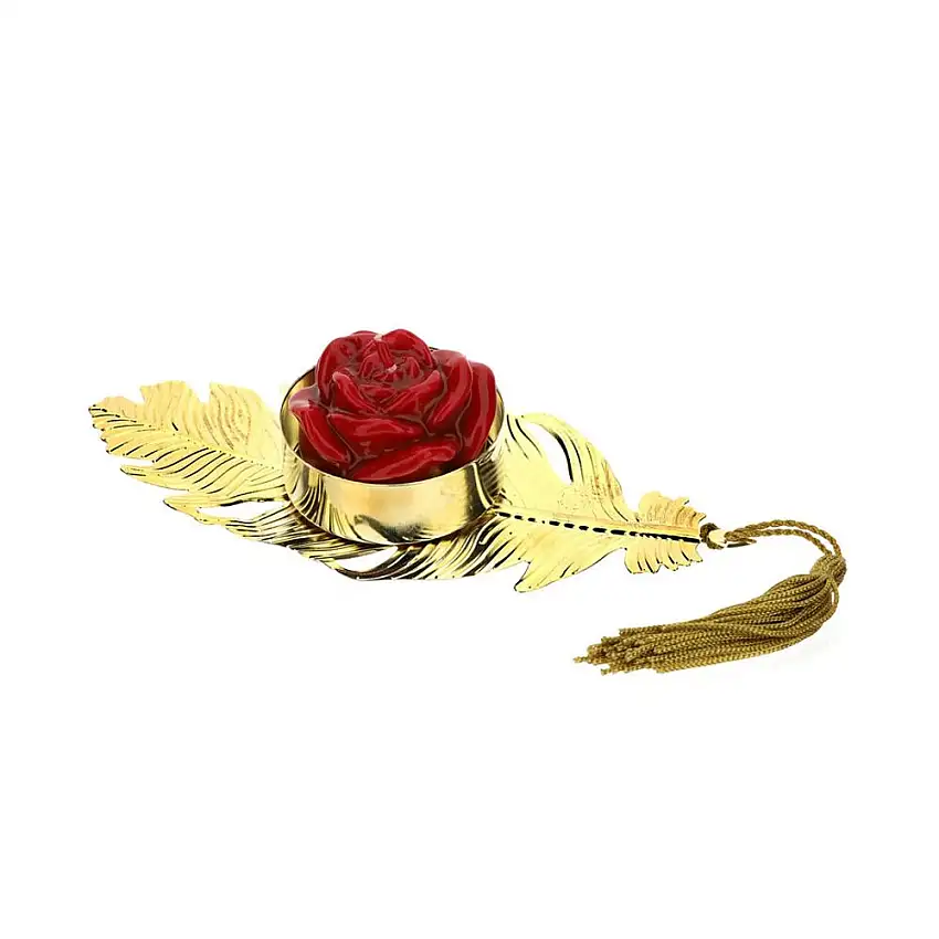 HERVIT - Portacandela Foglia Metallo Oro 7X16,5 Cm