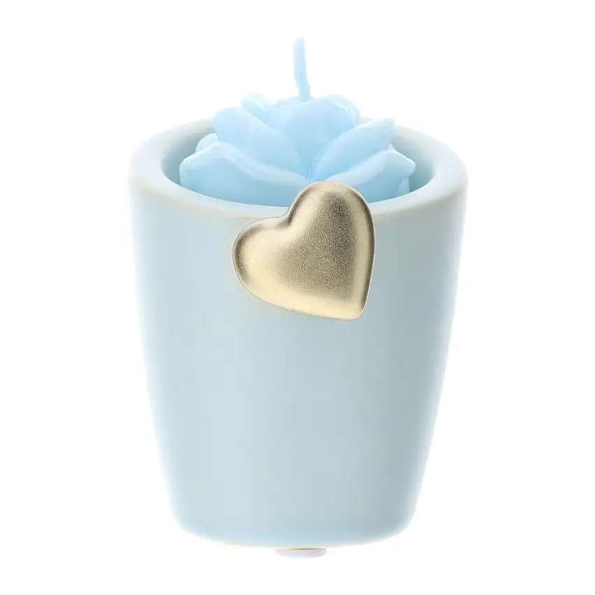 HERVIT - Portacandela Gres Blu 8Cm Cuore Oro