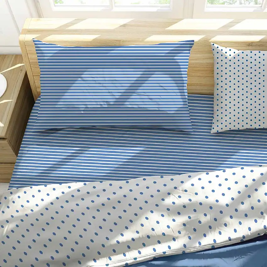 COMPLETO LENZUOLA SINGOLO IN COTONE A POIS BLU MANHATTAN