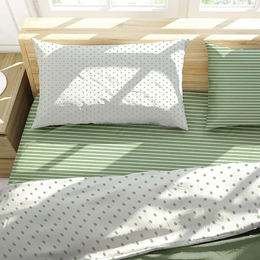 COMPLETO LENZUOLA SINGOLO IN COTONE A POIS VERDE MANHATTAN