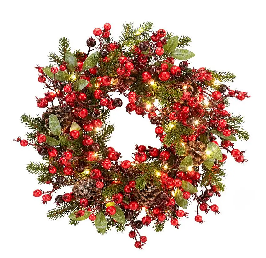 Fade Ghirlanda Redcherry con Bacche Pigne e con Luci Led Natale 2025