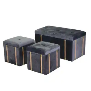 BAULE CON 2 POUF GRIGIO