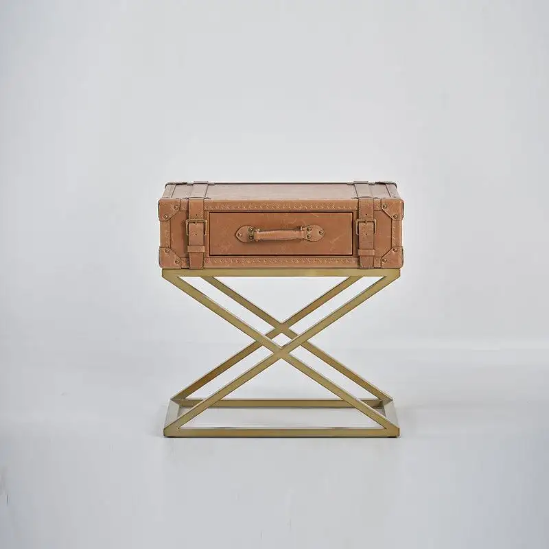 Tavolino rettangolare con cassetto Borealis in vera pelle/metallo By Dialma Brown