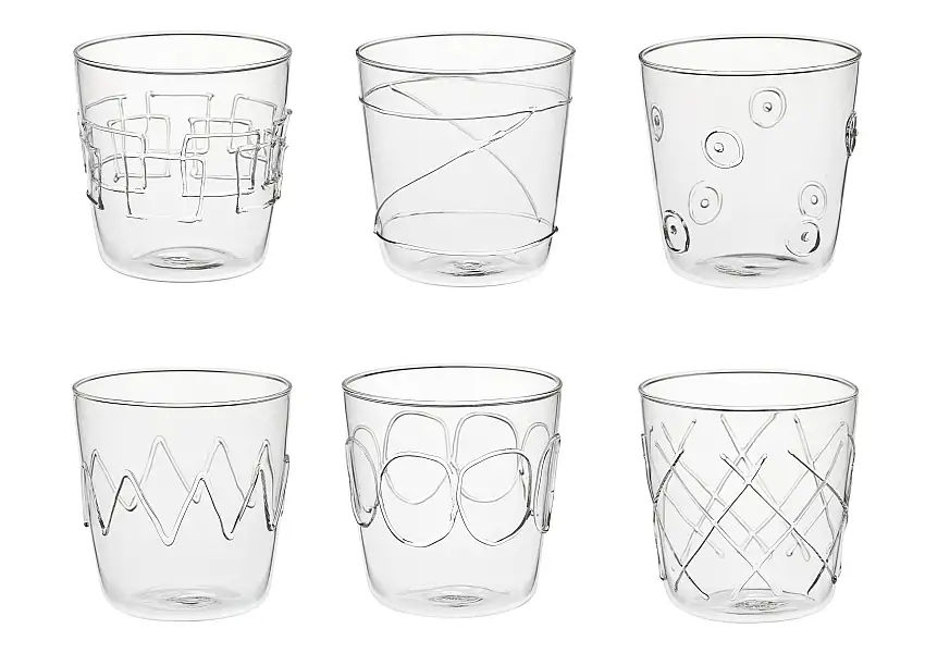 Set Bicchieri Lollipop 6 pz. vetro con decoro Fatti a Mano Galbiati