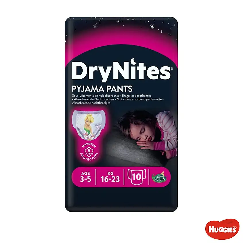 Huggies - Mutandine assorbenti per la notte DryNites Girl 3-5 anni 10p
