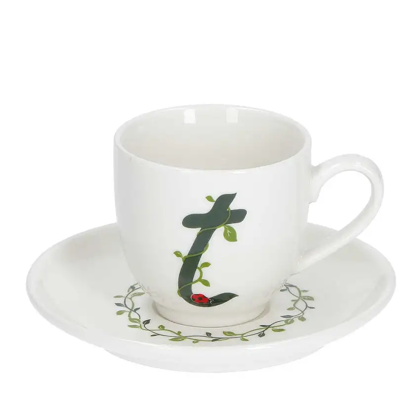 PORCELLANA BIANCA - Solo Tua Tazzina Caffè Con Piattino 90 Cc Lettera T