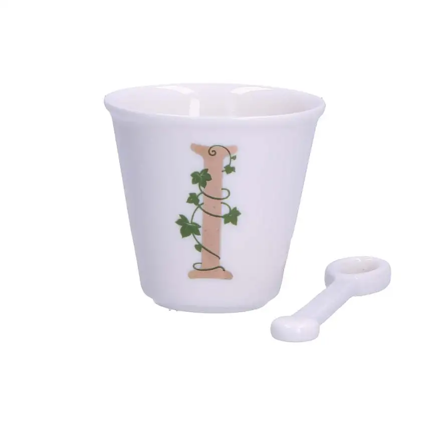 PORCELLANA BIANCA - Unico Bicchierino Caffè Con Cucchiaino 75 Cc Lettera I