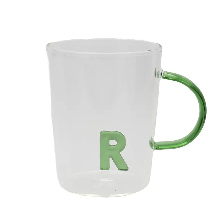 PORCELLANA BIANCA - Allalettera Mug In Vetro Borosilicato Lettera " R " 440 Cc