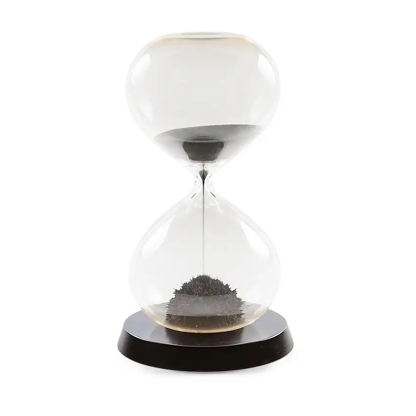 RITUALI DOMESTICI - Scorrendo Clessidra Nera Bassa In Vetro Borosilicato Base In Legno E Sabbia Magnetica 13,5X23H