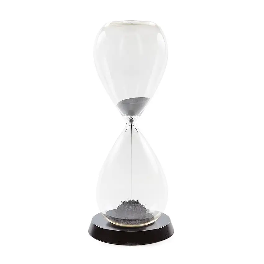 RITUALI DOMESTICI - Scorrendo Clessidra Nera Alta In Vetro Borosilicato Base In Legno E Sabbia Magnetica 11X32H