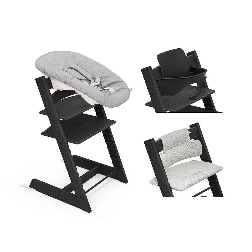 Stokke - Sedia Tripp Trapp in Rovere + Baby Set + Newborn Set + Cuscin