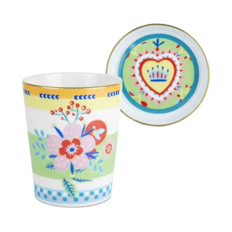 Baci Milano bicchiere Mamma Mia con piattino/coperchio Buon Appetito