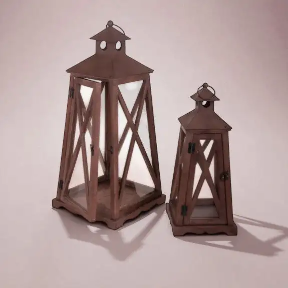 Set due lanterne in metallo e vetro • 66 cm