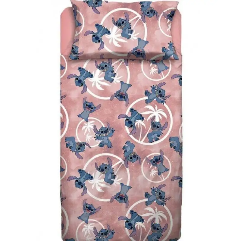 Completo lenzuola in flanella Stitch per letto Singolo Rosa 150x290