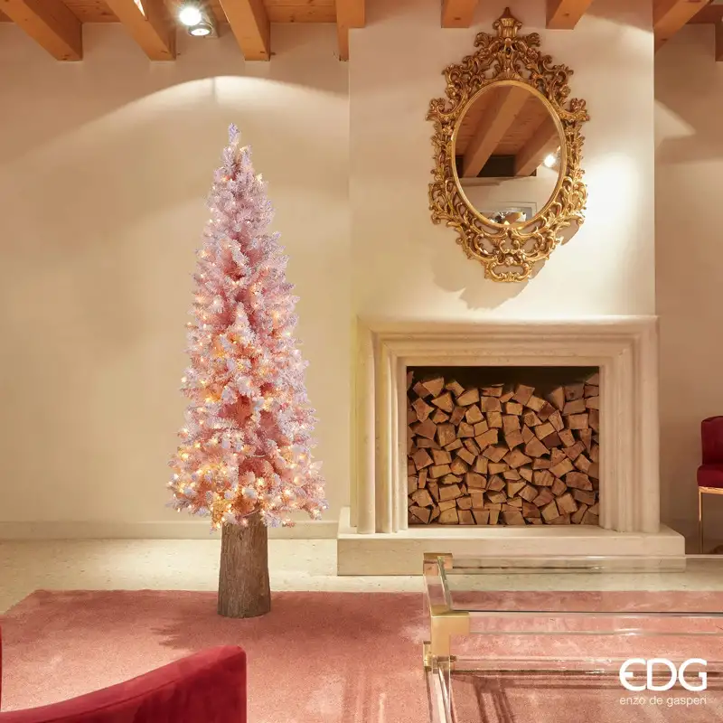 Albero di Natale Pino Slim Candy Rosa con 360 Led Innevato h.180 d.71 Edg