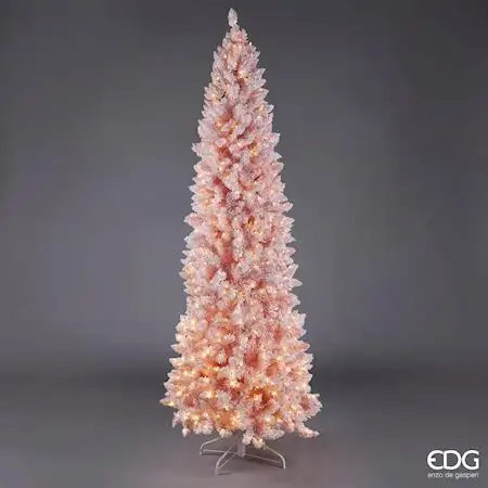 Albero di Natale Pino Slim Candy Rosa con 610 Led Innevato h.240 d.89 Edg