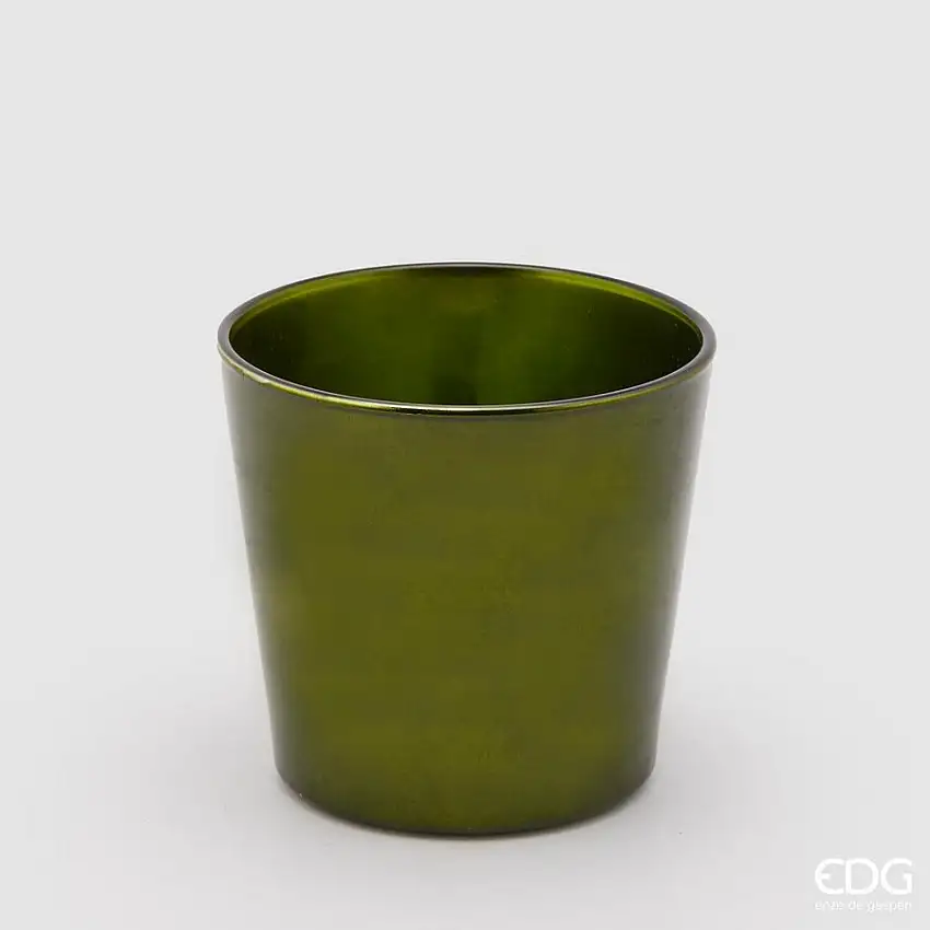 Vaso Vetro Rotondo Svasato Verde d.13,5 h.12