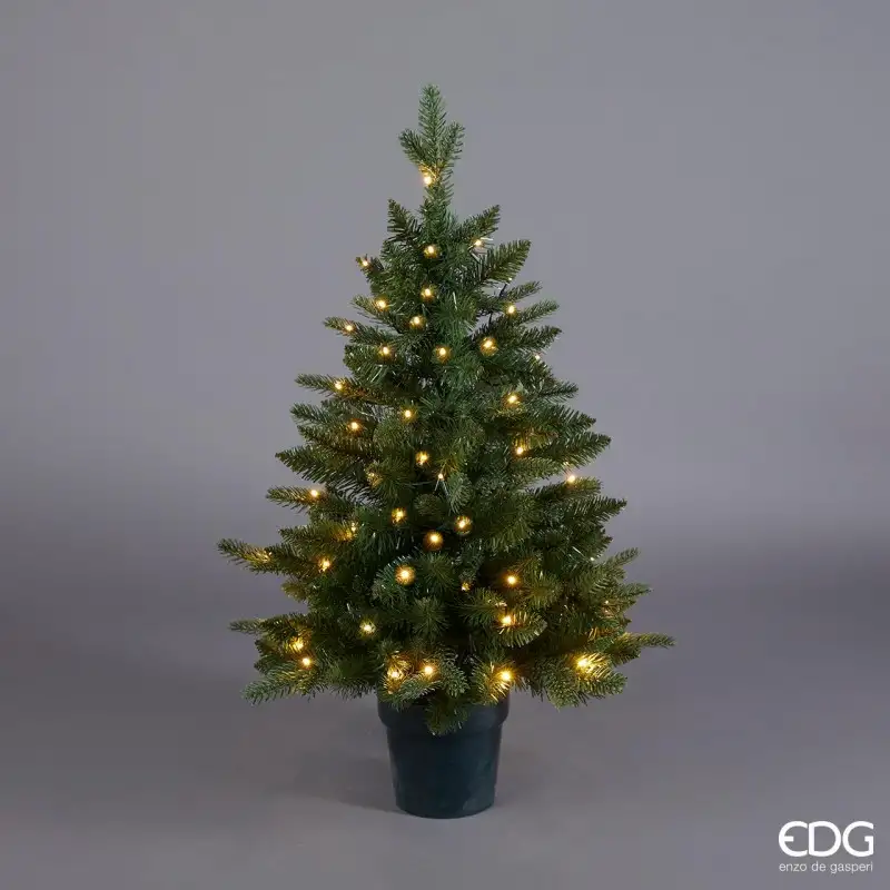 Albero di Natale Pino Mix Verde con 60 Led a Batteria con Vaso in Pvc h.90 d.66 Edg