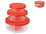 Set di 3 pezzi Gelobox in vetro con coperchio rosso