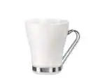 12x Bicchieri Aromateca Oslo In Vetro Opale Bianco Con Manico E Base In Acciaio Inox Cl 23,5