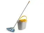 Set  Secchio Plastica Grigio Con Strizzatore Giallo E Mop In Tessuto Bianco E Azzurro, Manico Metallo