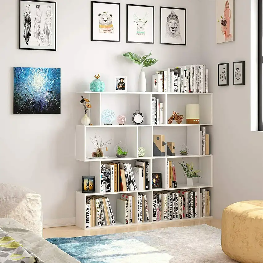 Scaffale Libreria da Terra in Legno Mensole Scaffali Cubi a 4 Ripiani per Casa