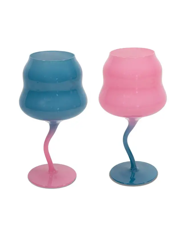 Set 2 calici da cocktail in vetro azzurro e rosa WD LifeStyle