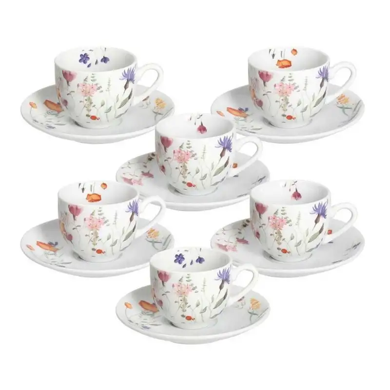 Tognana set 6 tazzine da caffè Flora con piattini - Linea Atollo
