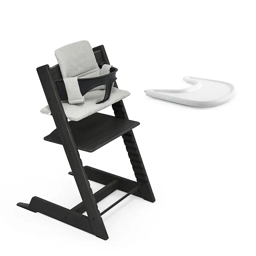 Stokke - Sedia Tripp Trapp in Rovere + Baby Set + Vassoio + Cuscino in