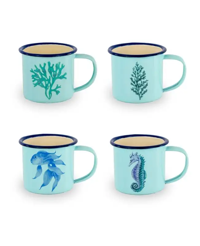 WD Lifestyle set 4 tazzine da caffè in latta smaltata azzurro stile retrò mare