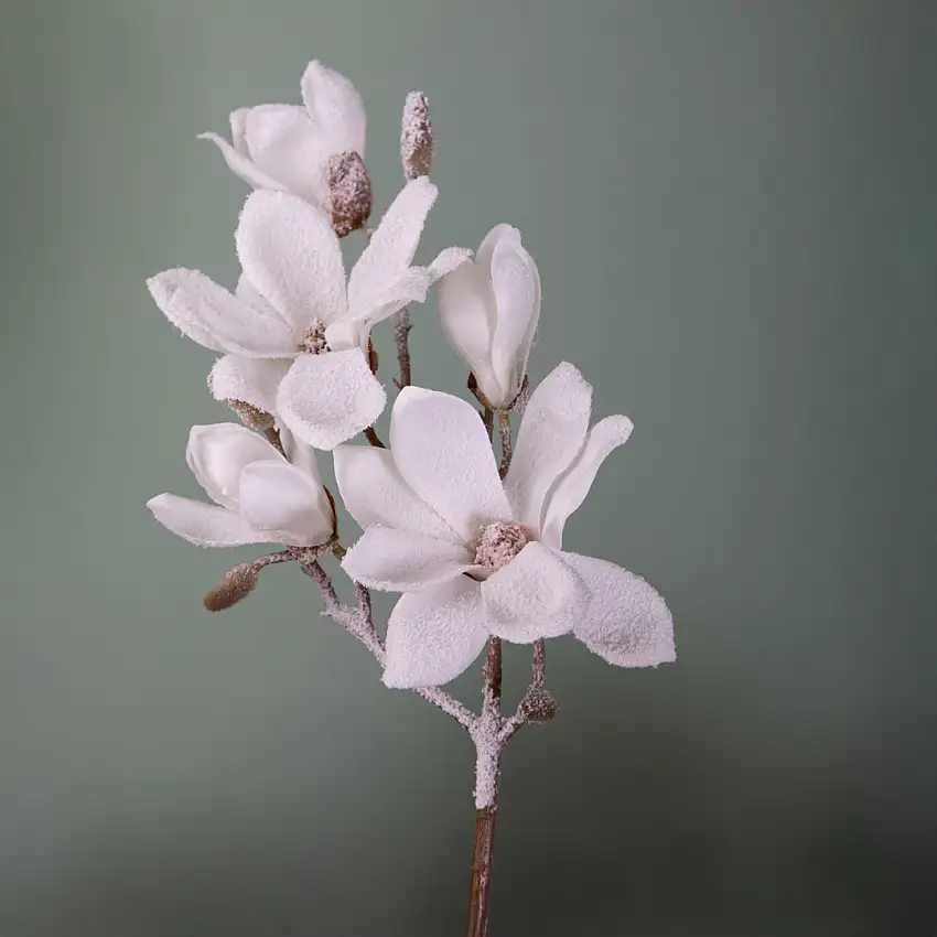 2 Pezzi • Magnolia con 3 fiori innevata • 76 cm