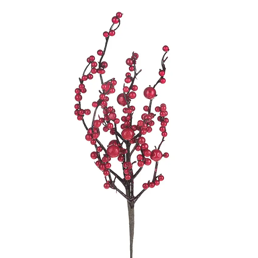 6 Pezzi • Ramo ilex con bacche rosse • 42 cm