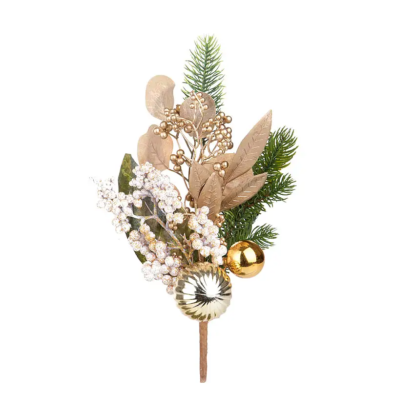 6 Pezzi • Ramo pino golden ball • 40 cm