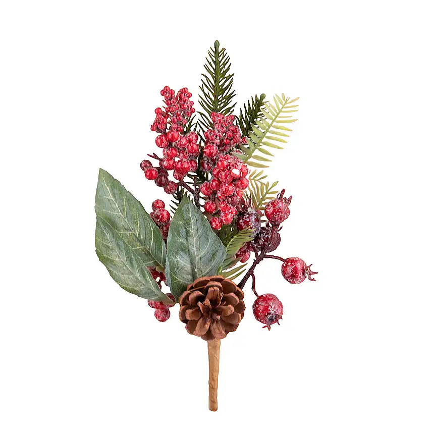24 Pezzi • Ramo pino con frost berries • 26 cm